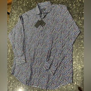 BUGATCHI Men’s Long Sleeve Button Down Novelty “ Fish “ Print Size ( xl ) NWT